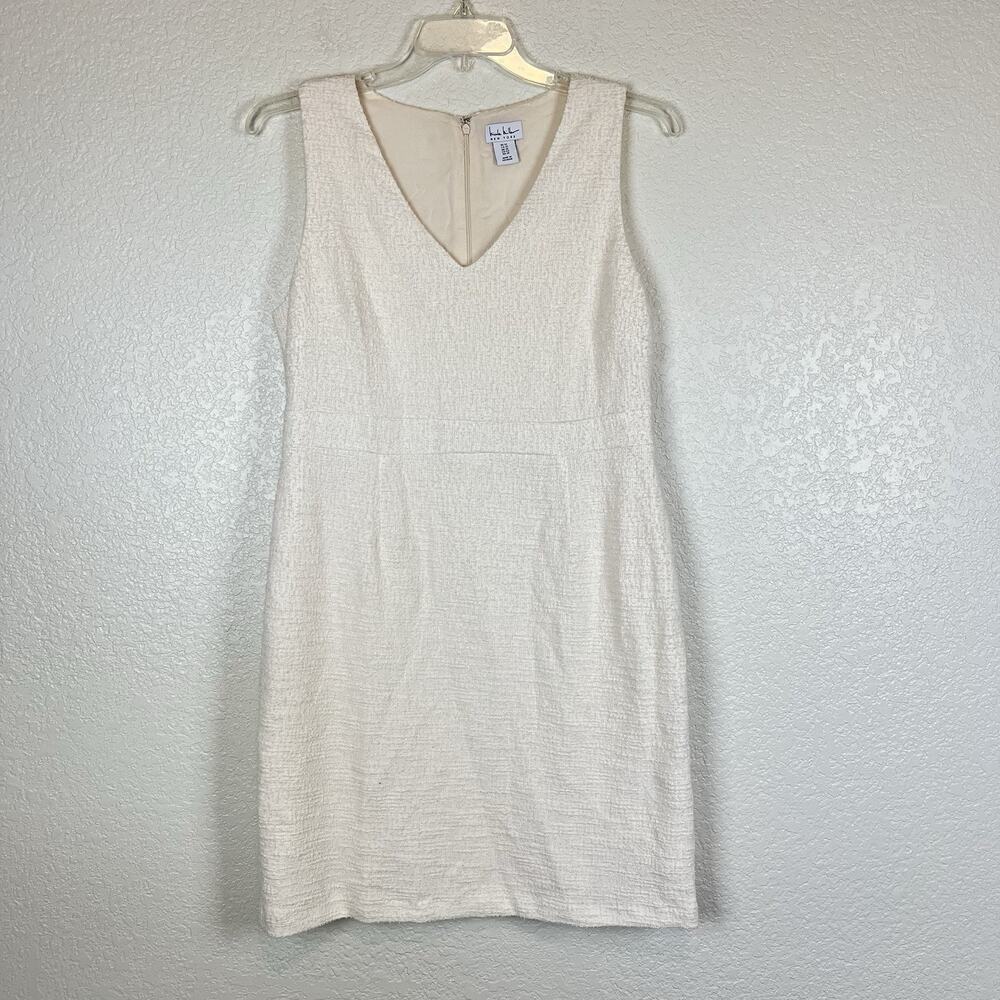 Nicole Miller Ivory White Cream Textured Boucle Sleeveless V-neck Dress Size 12